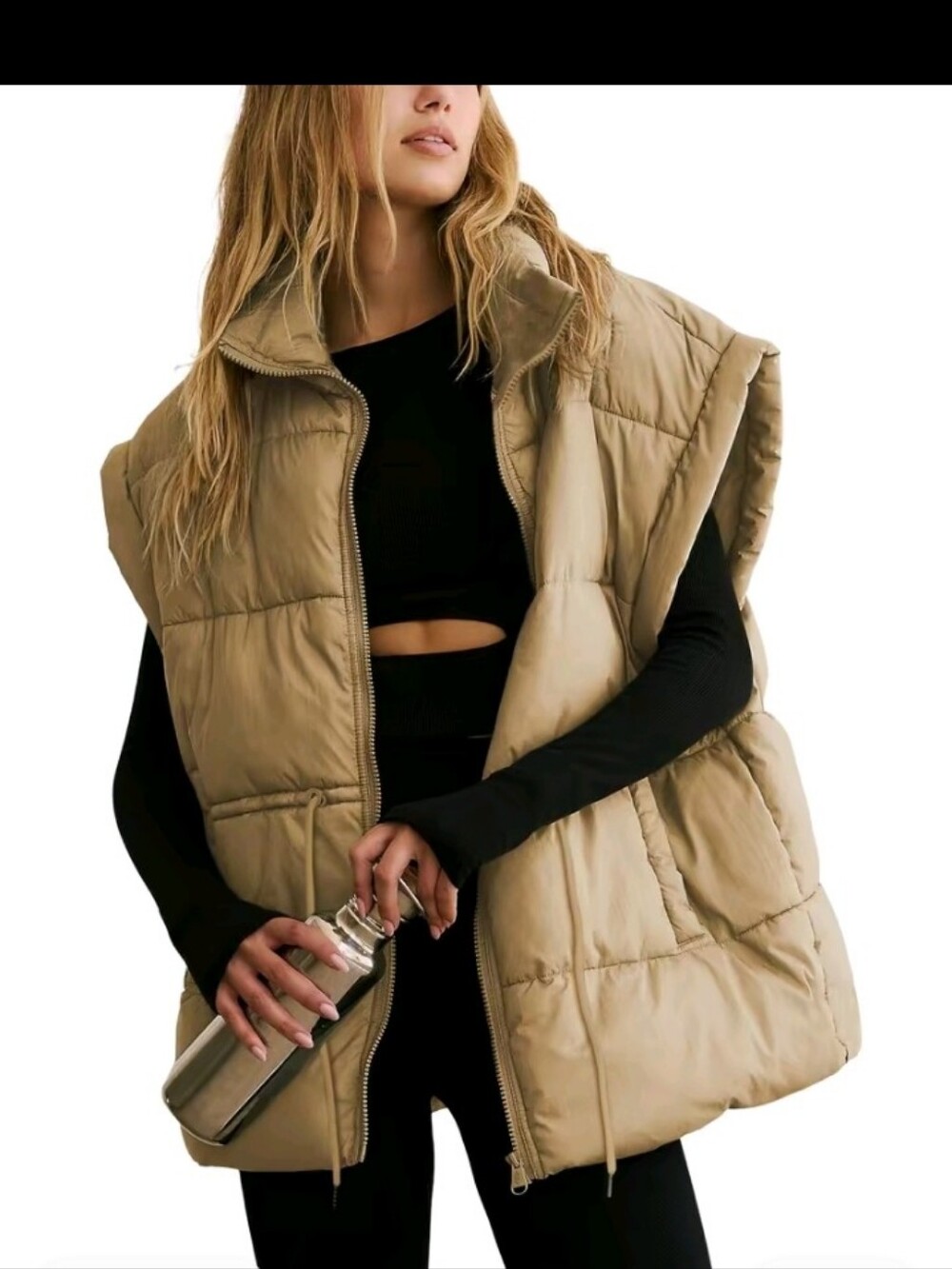 Sleeveless Quilted Puffer Vest in Tan
